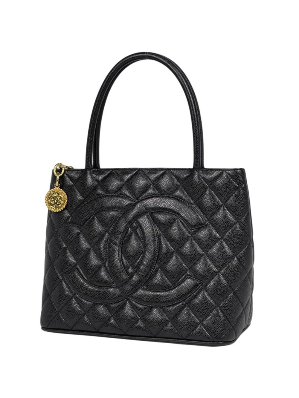 Chanel Reissue Tote Handbag CC Logo Caviar Leather Black